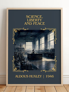Science, Liberty And Peace Classic Book Art Print by Aldous Huxley – framed print leaning on a wooden floor