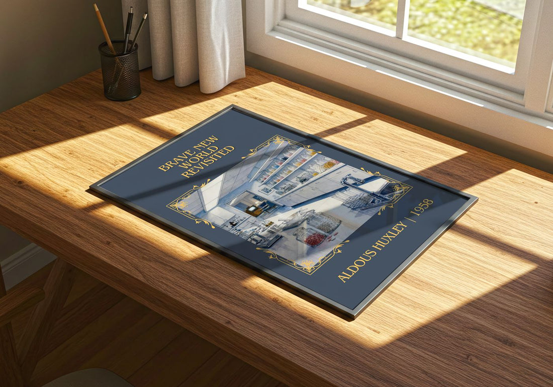 Brave New World Revisited Classic Book Art Print by Aldous Huxley – print on a sunlit desk