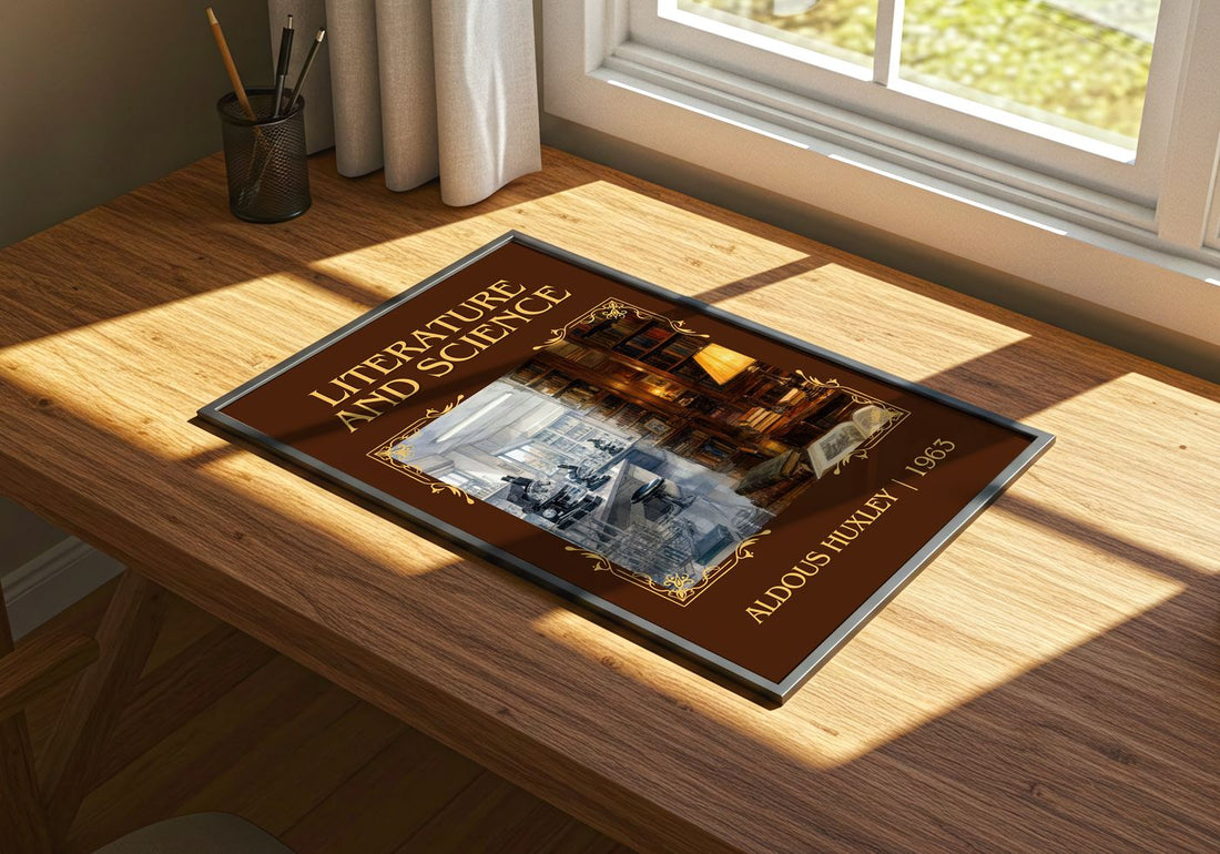 Literature And Science Classic Book Art Print by Aldous Huxley – print on a sunlit desk