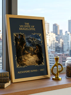 The Vicomte Of Bragelonne Classic Book Art Print by Alexandre Dumas – framed print on a city-view windowsill