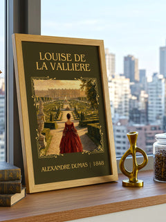 Louise De La Vallière Classic Book Art Print by Alexandre Dumas – framed print on a city-view windowsill