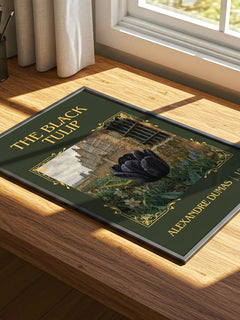 The Black Tulip Classic Book Art Print by Alexandre Dumas – print on a sunlit desk
