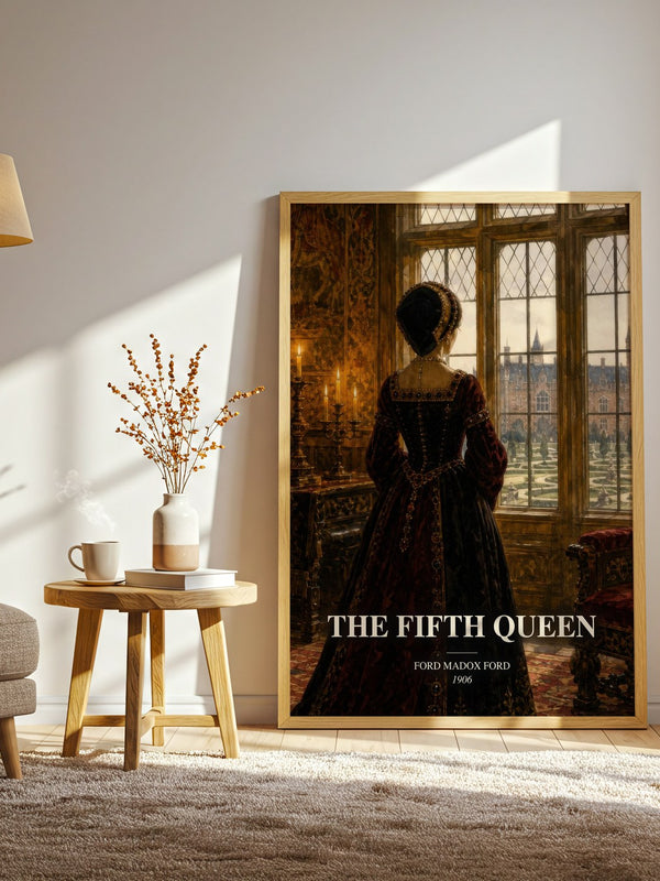 The Fifth Queen watercolour print in frame leaning in hallway – historical fiction wall art