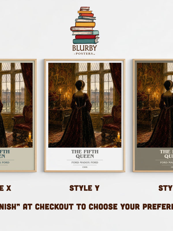 The Fifth Queen book cover print in frame leaning in hallway – historical fiction wall art