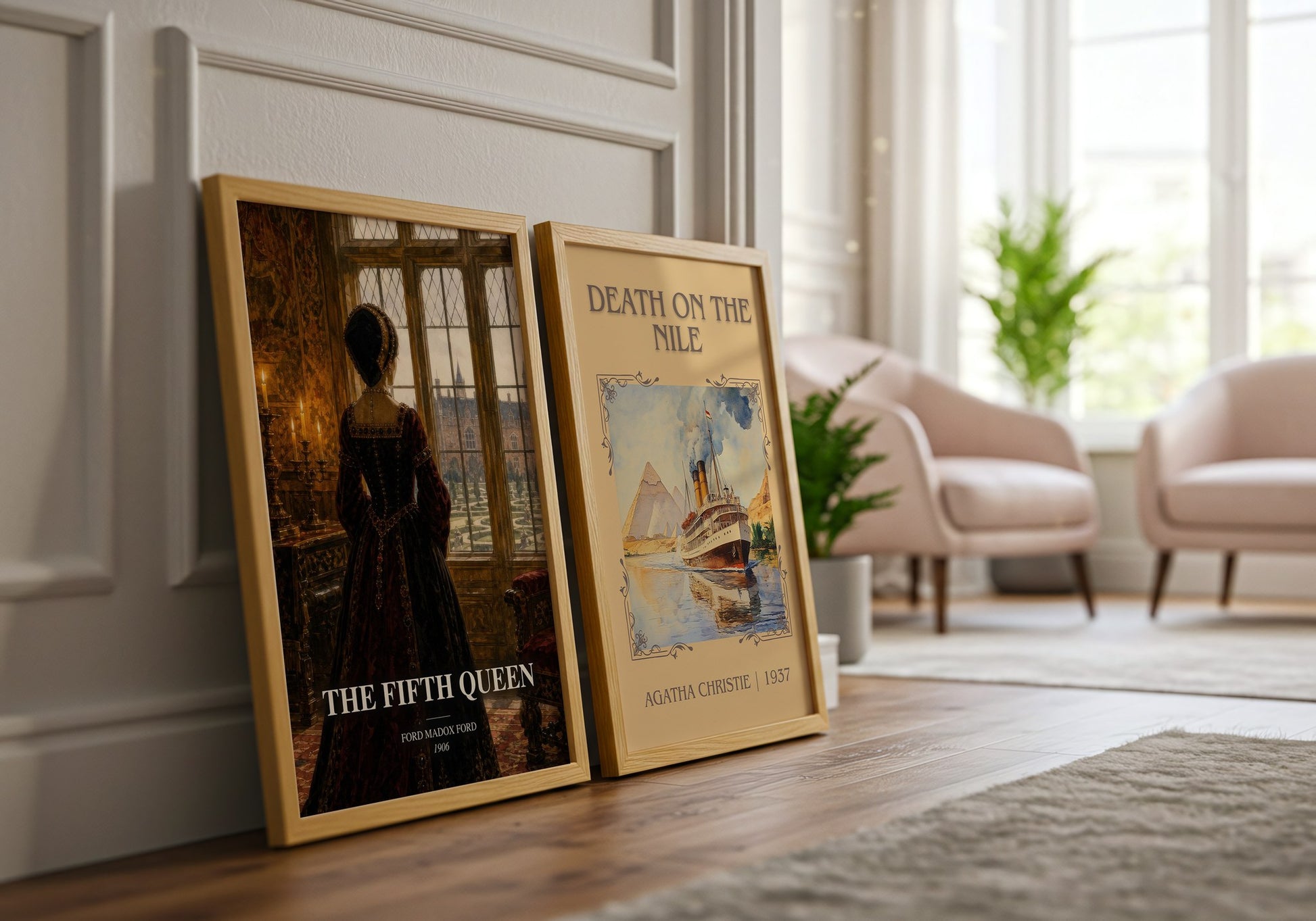 The Fifth Queen watercolour print framed by window – literary home decor