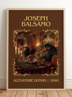 Joseph Balsamo Classic Book Art Print by Alexandre Dumas – framed print leaning on a wooden floor