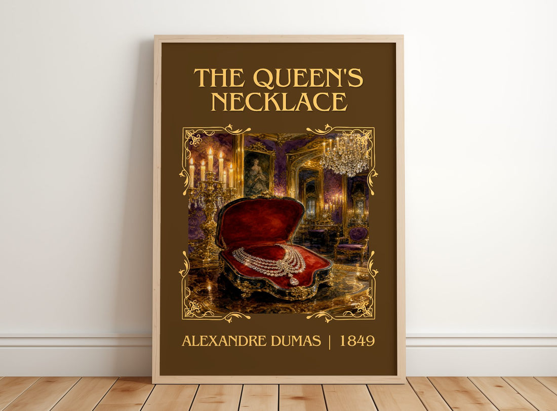 The Queen'S Necklace Classic Book Art Print by Alexandre Dumas – framed print leaning on a wooden floor