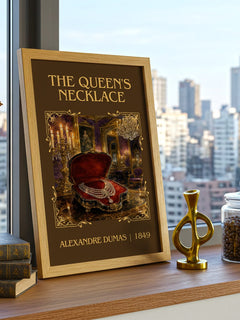 The Queen'S Necklace Classic Book Art Print by Alexandre Dumas – framed print on a city-view windowsill