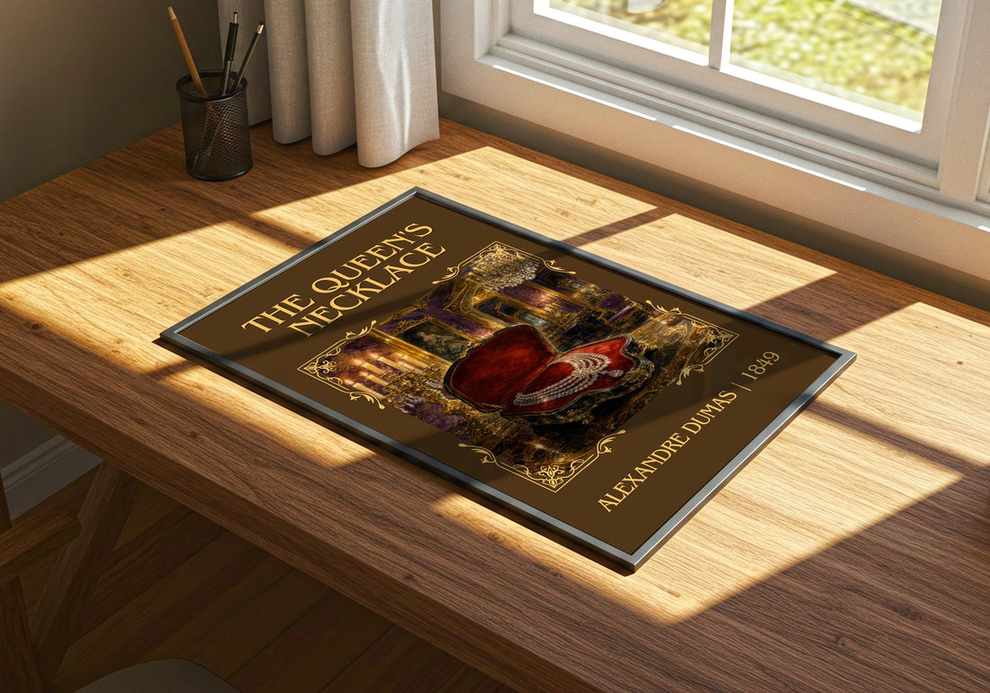 The Queen'S Necklace Classic Book Art Print by Alexandre Dumas – print on a sunlit desk