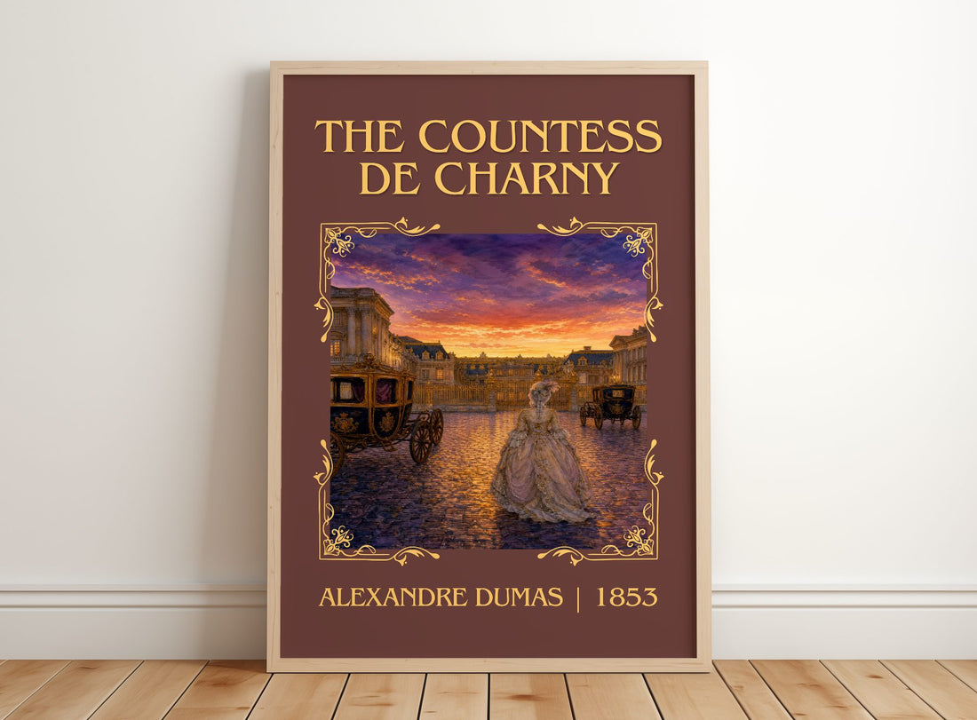 The Countess De Charny Classic Book Art Print by Alexandre Dumas – framed print leaning on a wooden floor