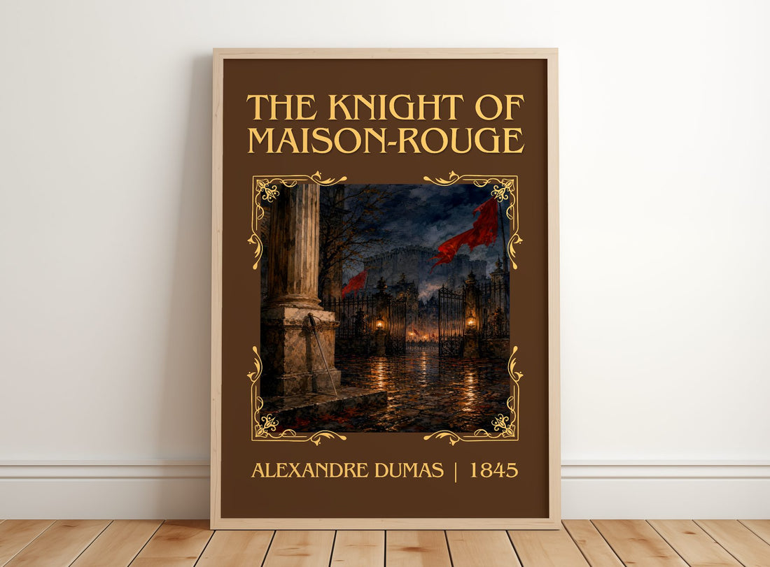 The Knight Of Maison-Rouge Classic Book Art Print by Alexandre Dumas – framed print leaning on a wooden floor