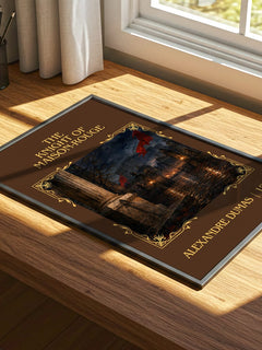 The Knight Of Maison-Rouge Classic Book Art Print by Alexandre Dumas – print on a sunlit desk