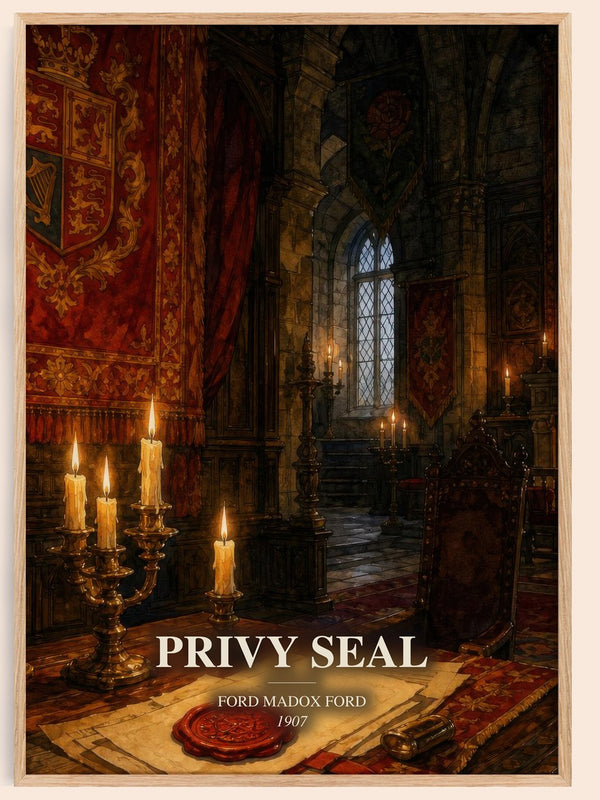 Privy Seal watercolour book poster by Ford Madox Ford – framed literary art print