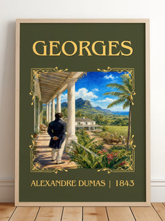 Georges Classic Book Art Print by Alexandre Dumas – framed print leaning on a wooden floor