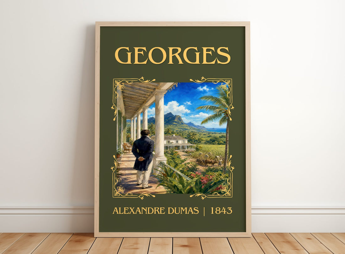 Georges Classic Book Art Print by Alexandre Dumas – framed print leaning on a wooden floor