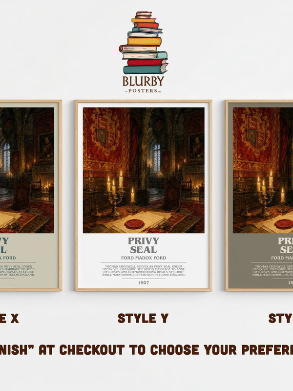 Privy Seal bookish print in frame leaning in hallway – historical fiction wall art
