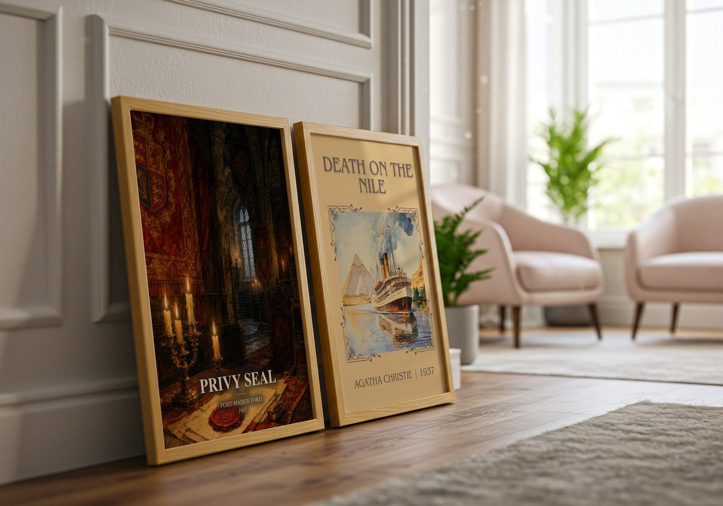 Privy Seal watercolour print framed by window – literary home decor