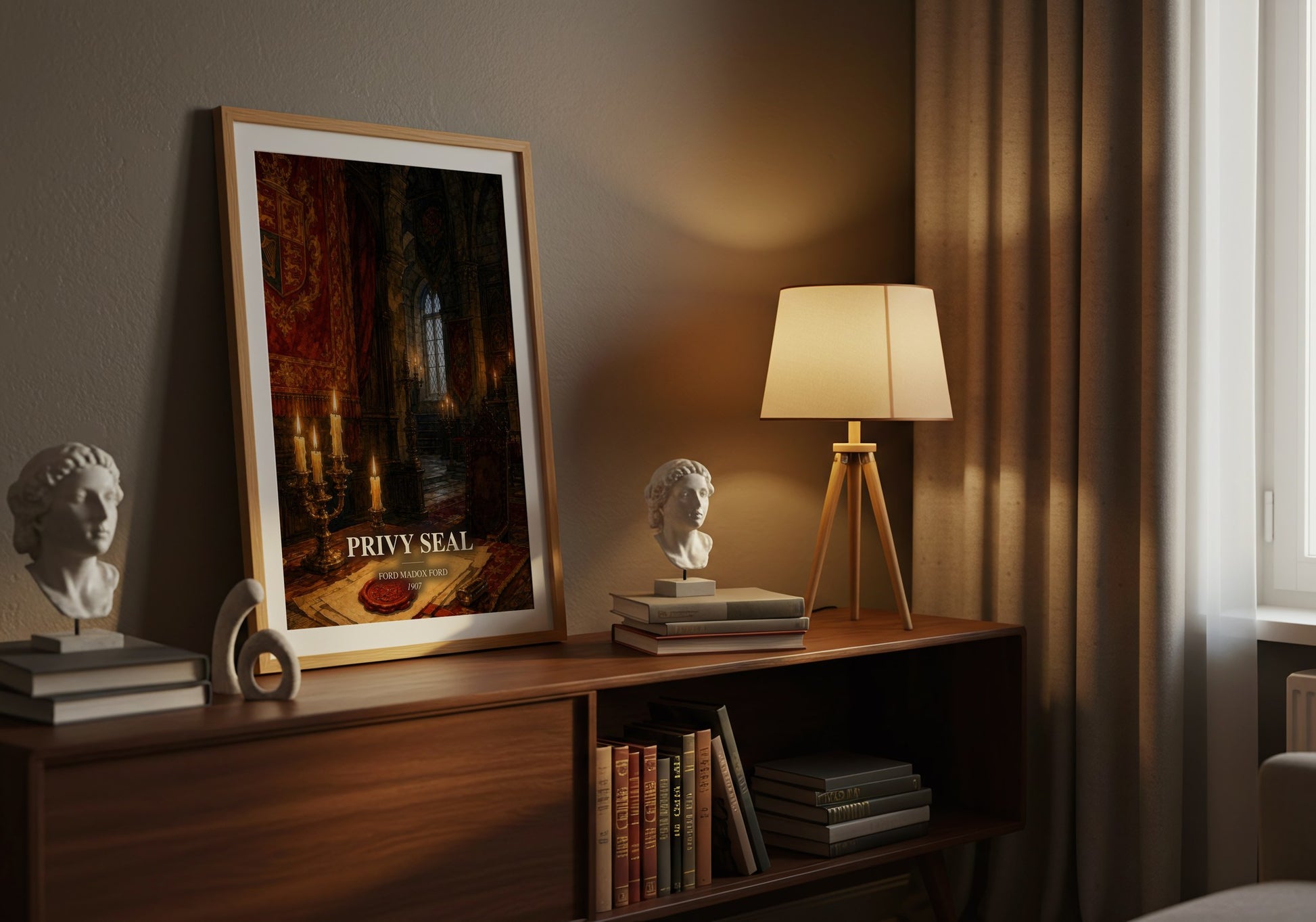 Privy Seal watercolour print on bookshelf – Ford Madox Ford fan gift