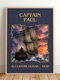 Captain Paul Classic Book Art Print by Alexandre Dumas – framed print leaning on a wooden floor