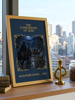The Companions Of Jehu Classic Book Art Print by Alexandre Dumas – framed print on a city-view windowsill