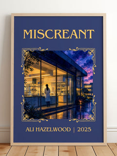 Miscreant Classic Book Art Print by Ali Hazelwood – framed print leaning on a wooden floor