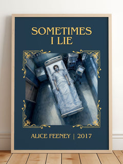 Sometimes I Lie Classic Book Art Print by Alice Feeney – framed print leaning on a wooden floor