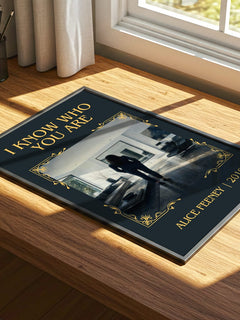 I Know Who You Are Classic Book Art Print by Alice Feeney – print on a sunlit desk