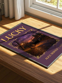 Lucky Classic Book Art Print by Alice Sebold – print on a sunlit desk