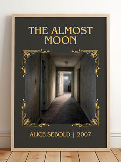 The Almost Moon Classic Book Art Print by Alice Sebold – framed print leaning on a wooden floor