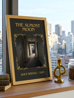 The Almost Moon Classic Book Art Print by Alice Sebold – framed print on a city-view windowsill