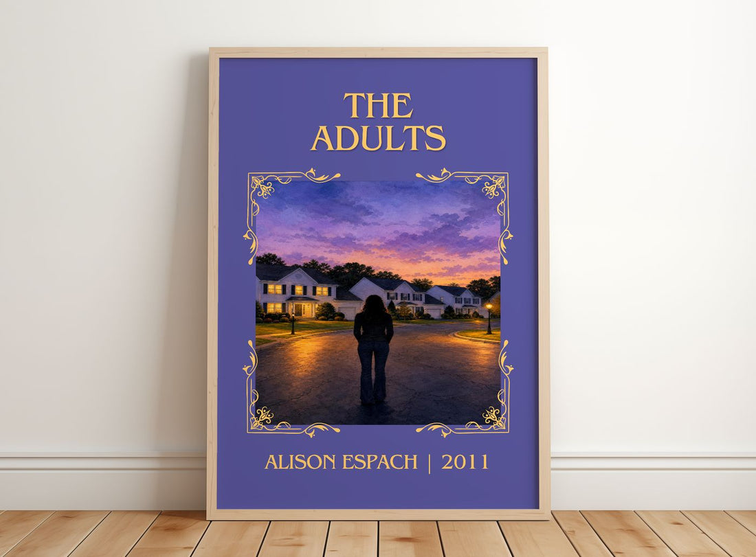 The Adults Classic Book Art Print by Alison Espach – framed print leaning on a wooden floor
