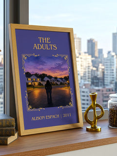 The Adults Classic Book Art Print by Alison Espach – framed print on a city-view windowsill