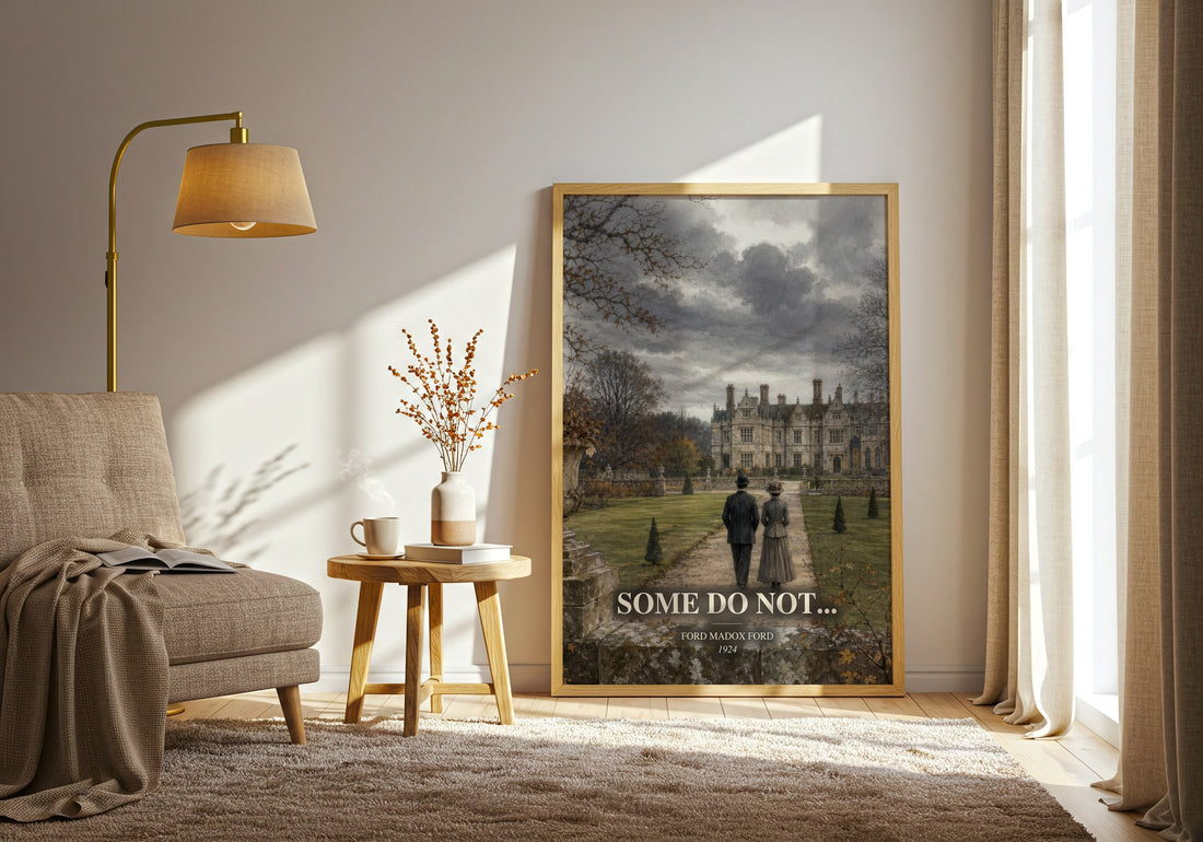 Some Do Not... watercolour print in frame leaning in hallway – historical fiction wall art (mockup)