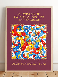 Twister Of Twists, A Tangler Of Tongues Classic Book Art Print – framed print leaning on a wooden floor