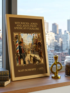 Witcracks: Jokes And Jests From American Folklore Classic Book Art – framed print on a city-view windowsill