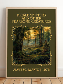 Kickle Snifters And Other Fearsome Creatures Classic Book Art Print – – framed print leaning on a wooden floor