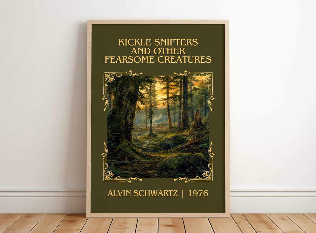 Kickle Snifters And Other Fearsome Creatures Classic Book Art Print – – framed print leaning on a wooden floor