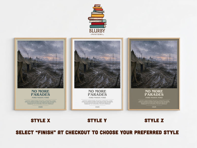 No More Parades bookish print in frame leaning in hallway – historical fiction wall art