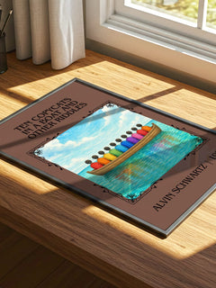 Ten Copycats In A Boat And Other Riddles Classic Book Art Print – print on a sunlit desk