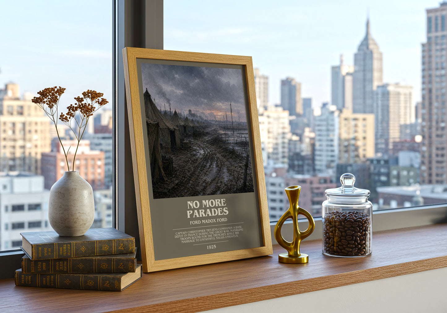 No More Parades bookish print framed by window – literary home decor