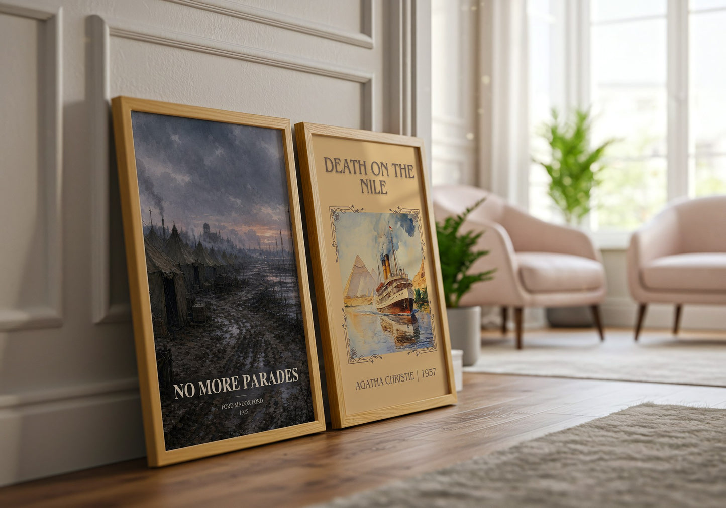 No More Parades watercolour print framed by window – literary home decor