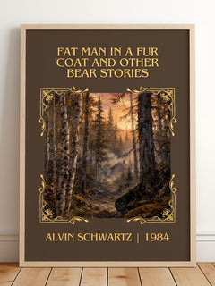 Fat Man In A Fur Coat And Other Bear Stories Classic Book Art Print – – framed print leaning on a wooden floor