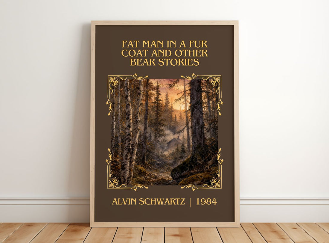Fat Man In A Fur Coat And Other Bear Stories Classic Book Art Print – – framed print leaning on a wooden floor