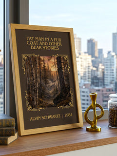 Fat Man In A Fur Coat And Other Bear Stories Classic Book Art Print – – framed print on a city-view windowsill