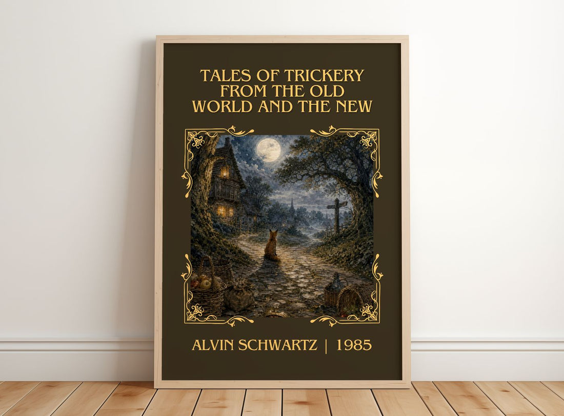 Tales Of Trickery From The Old World And The New Classic Book Art – framed print leaning on a wooden floor