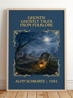 Ghosts! Ghostly Tales From Folklore Classic Book Art Print – framed print leaning on a wooden floor