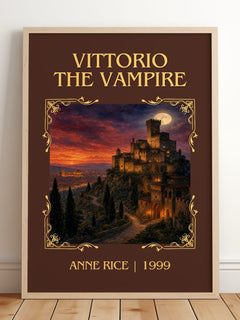 Vittorio The Vampire Classic Book Art Print by Anne Rice – framed print leaning on a wooden floor