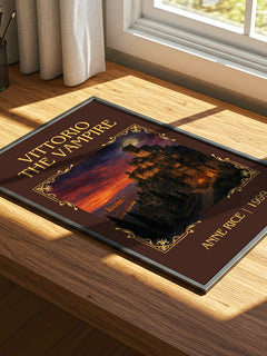 Vittorio The Vampire Classic Book Art Print by Anne Rice – print on a sunlit desk