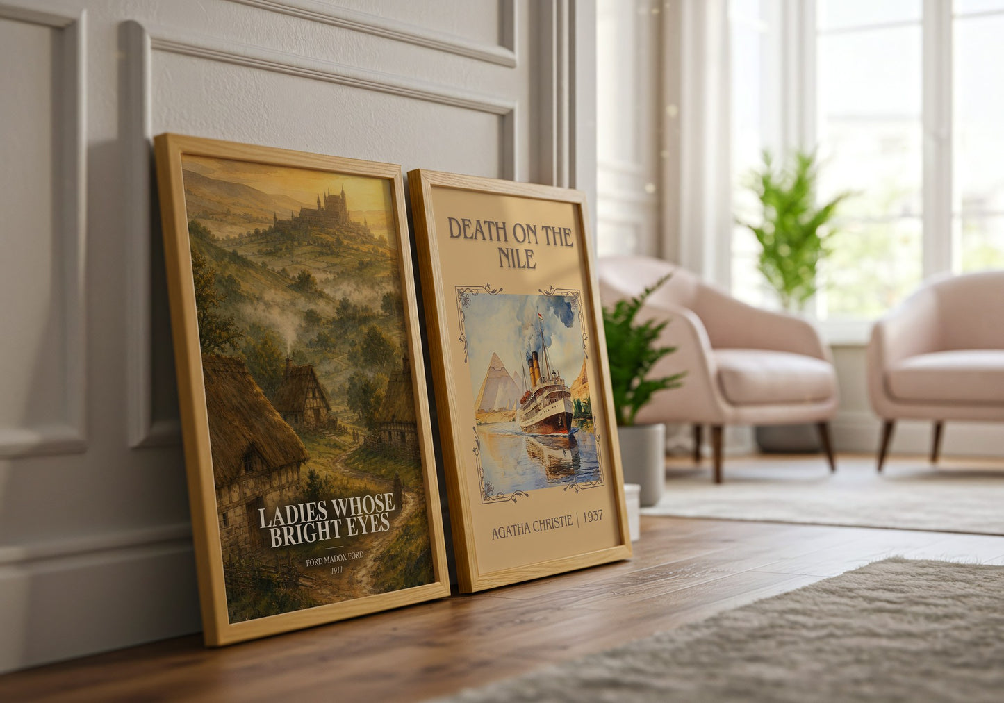 Ladies Whose Bright Eyes watercolour print framed by window – literary home decor