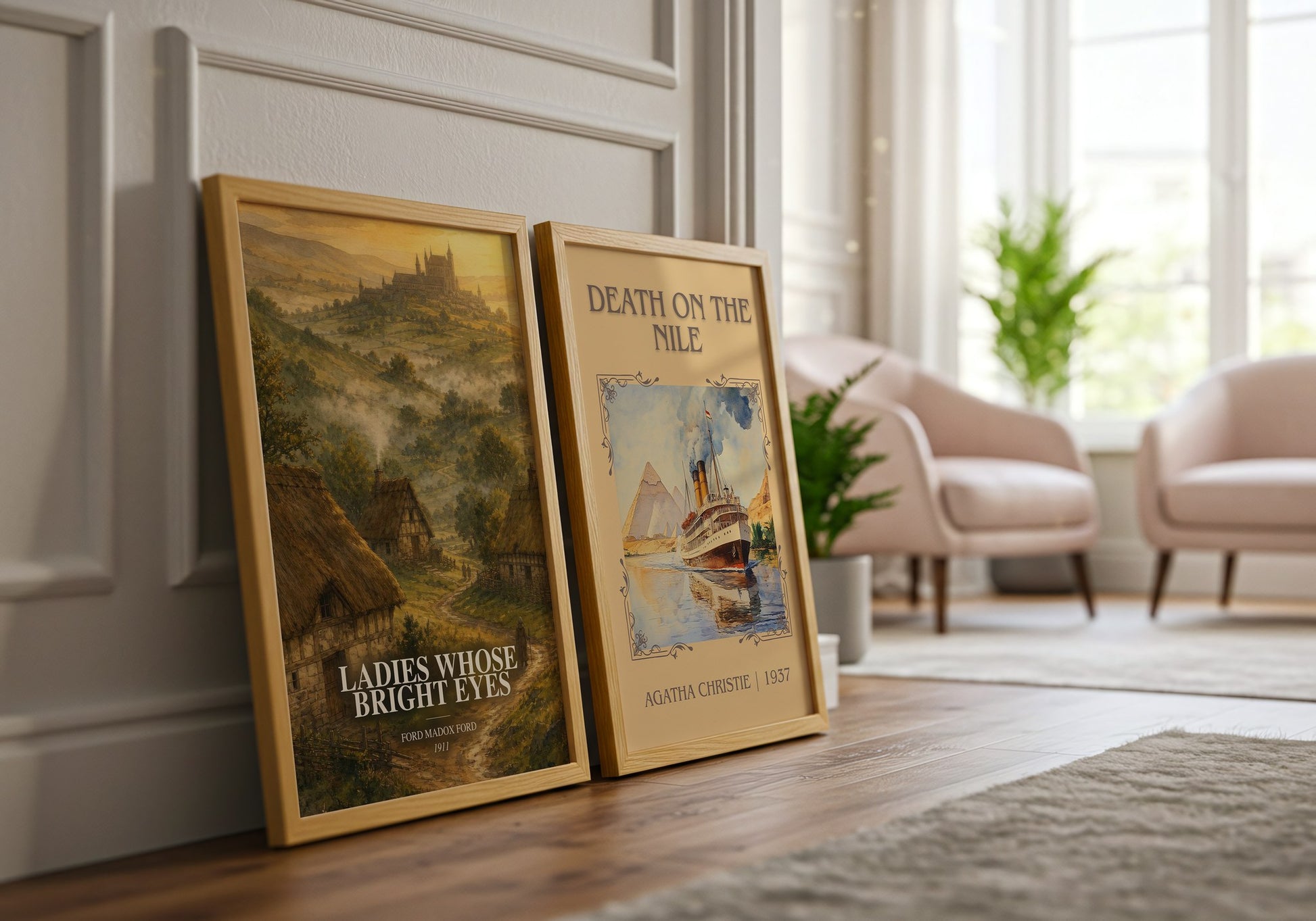 Ladies Whose Bright Eyes watercolour print framed by window – literary home decor